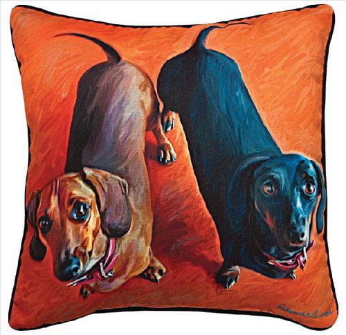 Manual Double Dachsies Dachshund Paws and Whiskers Decorative Square Pillow 18-Inch 