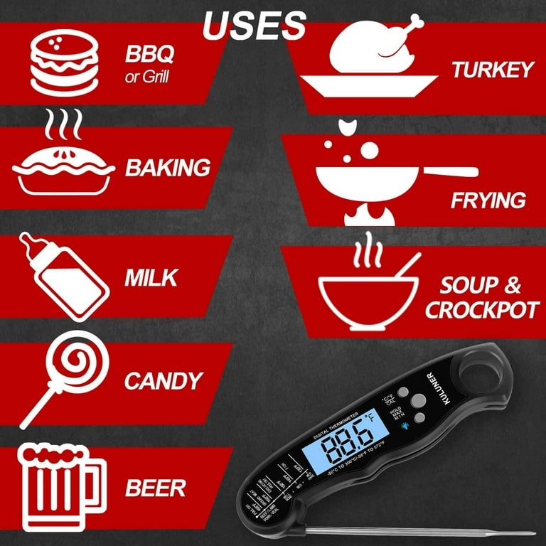 KULUNER Digital Instant Read Waterproof Meat Thermometer with 4.6