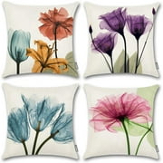 JOOCAR Floral Throw Pillow Covers 18" x 18" Pink Flower Decorative Pillow Covers for Spring Decor, Set of 4