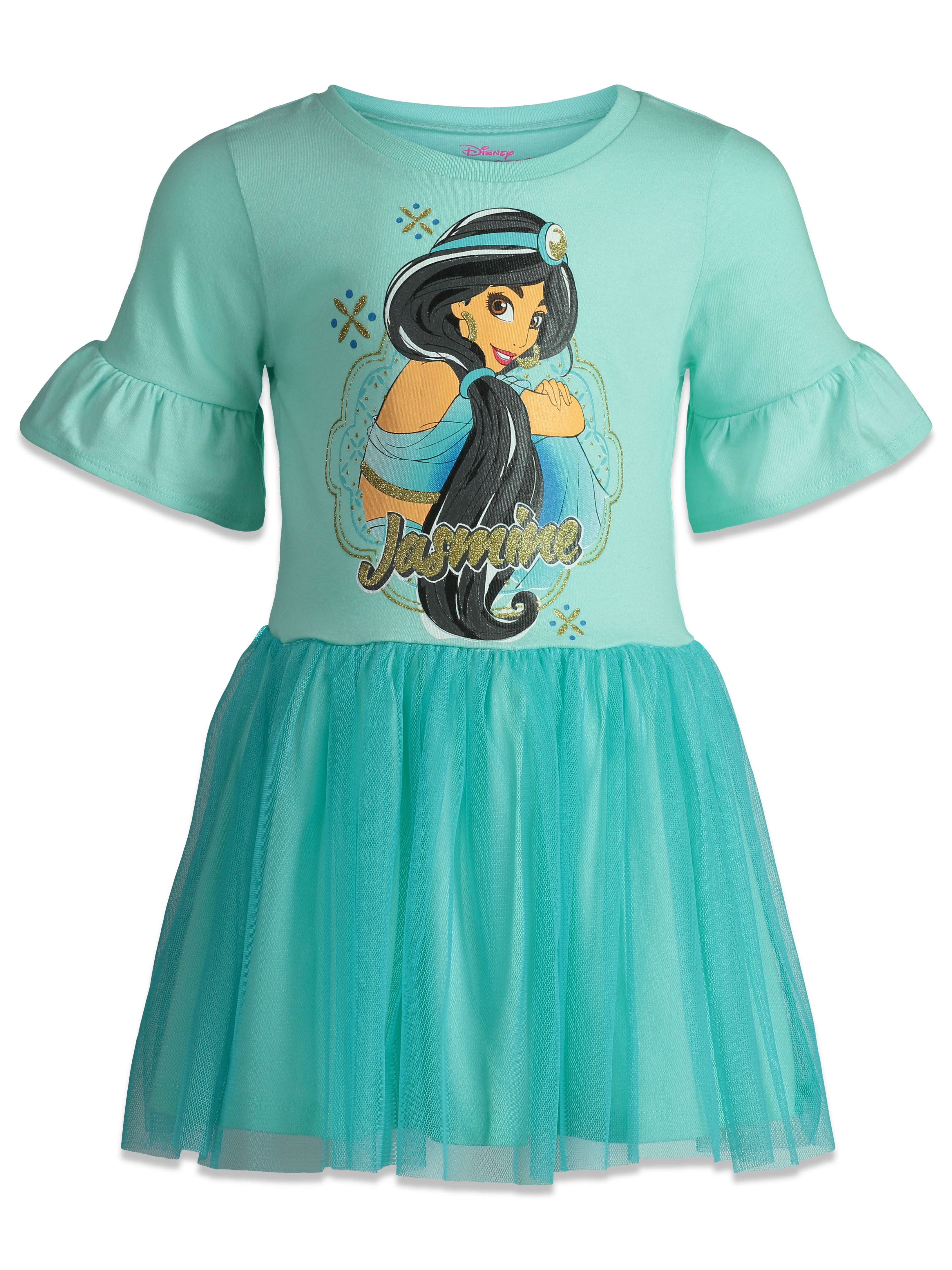 Disney Disney Princess Jasmine Girls Dress with Ruffle Sleeves & Tulle Skirt Blue (3T
