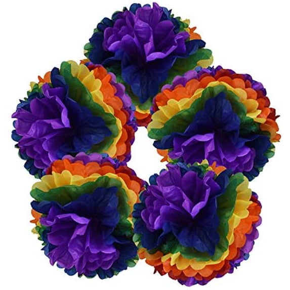 Just Artifacts 5pcs 16-Inch Tissue Paper Pom Pom Flower Ball (Rainbow)