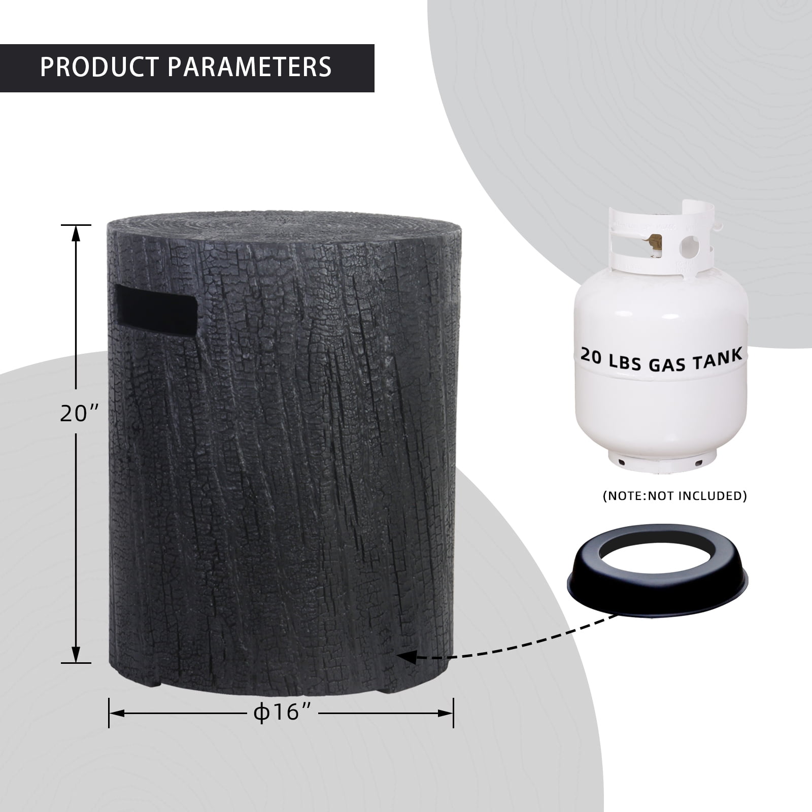 Afterglow 16" Propane Tank Cover Table, Round Tank Container Fits Standard 20 lb Cylinder Bottle Storage Box Hideaway Table, Gas Tank Holder for Outdoor Gas Fire Pits, Wooden Black