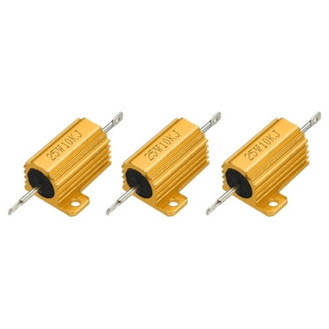 3pcs 25W 10K Ohm 5% Aluminum Housing Case Resistor, Wirewound Resistors Screw Tap Chassis Mounted, Gold