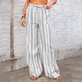 thumbnail image 3 of Women's Pajama Bottoms, Audhol Women Drawstring Stripe Wide Leg Trousers Casual Loose Pants with Pockets Large Lounge Pants Women Grey M, 3 of 6
