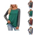 thumbnail image 1 of Womens Long Sleeve Shirts 2026 Spring Trendy Crewneck Raglan Sleeve Relaxed Fit Color Block Casual T Shirts, 1 of 7