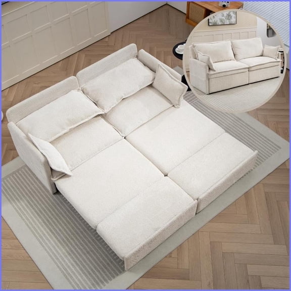 73.6in 3-in-1 Corduroy Convertible Sleeper Sofa Bed with Side Storage & USB-C Ports | Corduroy | Cushion Back | Flared Arms