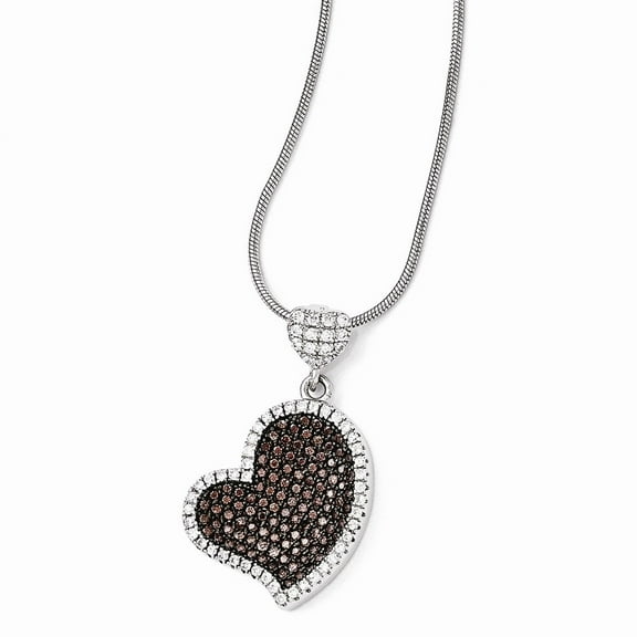 Sterling Silver and Cubic Zirconia Brilliant Embers Heart Necklace - 18 Inch