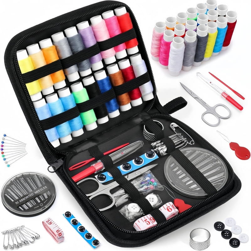 Sewing Kit Complete Set with Threads Needles Scissors Tape Measure Buttons and More for DIY Handcraft Projects Home and Travel
