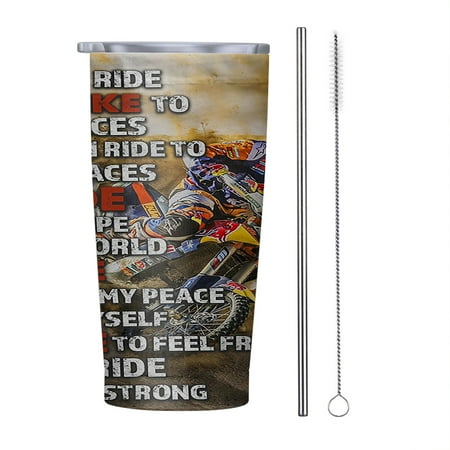 

I Ride To Feel Strong Motocross 20oz Tumbler Insulated Stainless Steel Water Bottle Portable Travel Coffee Tea Mug Cup
