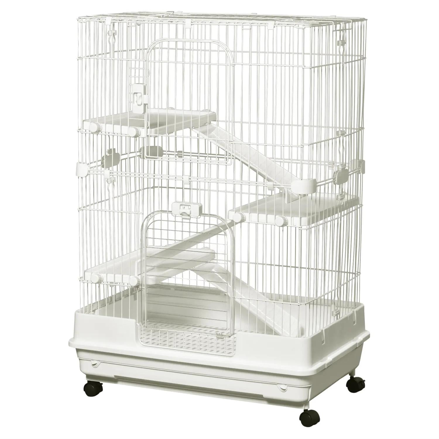 Kadyn 32" Large Hamster Cage, Rabbit Hutch with Tubing System, Running Wheel, Ramps, Platforms, 4-Level Small Animal Habitats for Bunny, Chinchillas, Ferret, White