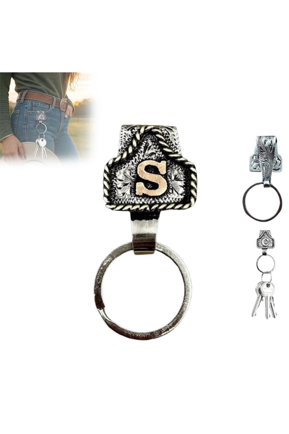 Cowboy Letter Keychain, Handmade Cow Tag Belt Key Holder Metal A-Z Initial Western Cowboy Keychain for Pocket or Belt