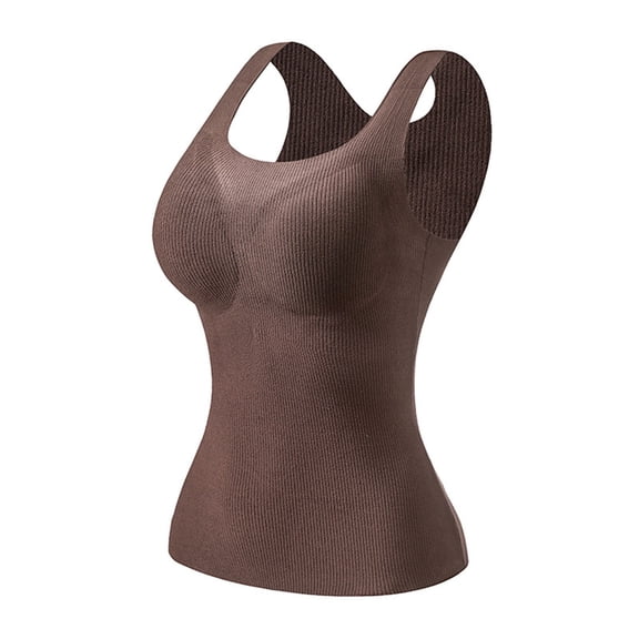 Busydd Womens Undershirts Built in Bra Casual Solid Color Ribbed Tank Top for Women Fashion Comfy Sleeveless Round Neck Women's Thermal Underwear M