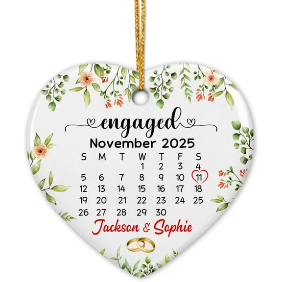 Personalized First Christmas Ceramic Ornament, Customized Names Couple 1st Xmas Ornament Gift for Newlywed, Engaged Ceramic Ornaments