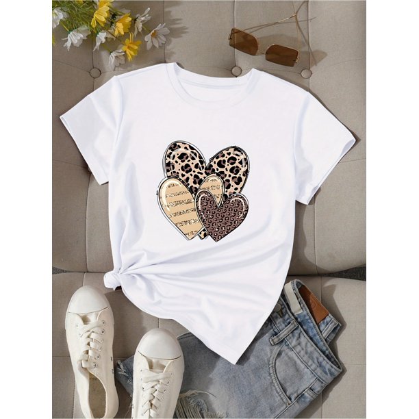 Love Print T-shirt, Short Sleeve Crew Neck Casual Top For Summer & Spring, Women's Clothing