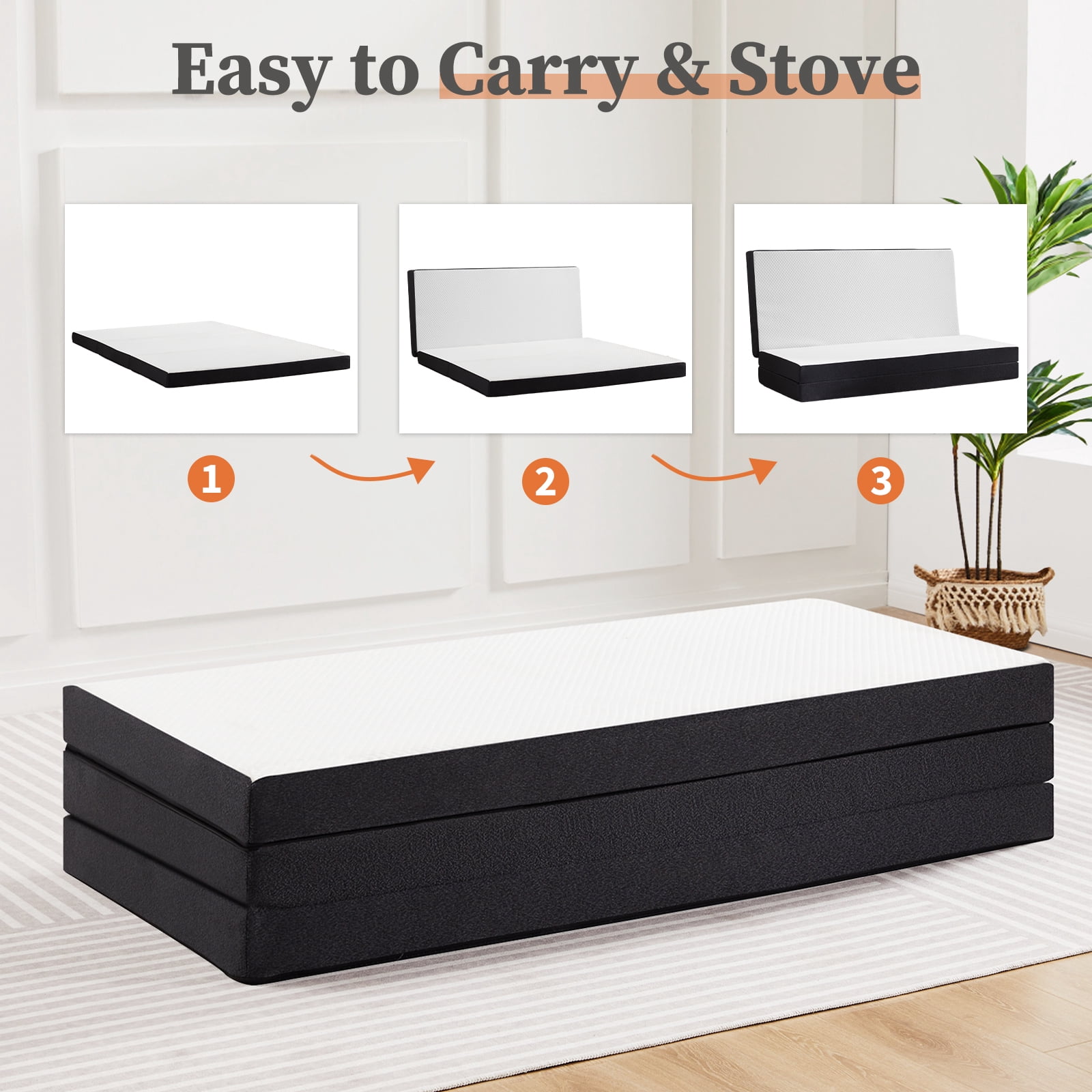 ROSVOVO 4-Inch Twin Size Tri-Fold Memory Foam Mattress, Portable Floor Bed | CertiPUR-US Certified | Washable Cover for Guest, Travel, Camping & Yoga