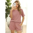 thumbnail image 2 of Ensemble de Pyjama en Tricot Gaufré pour Femmes, Haut à Manches Courtes et Shorts, Vêtements de Nuit avec Poches, 2 of 3