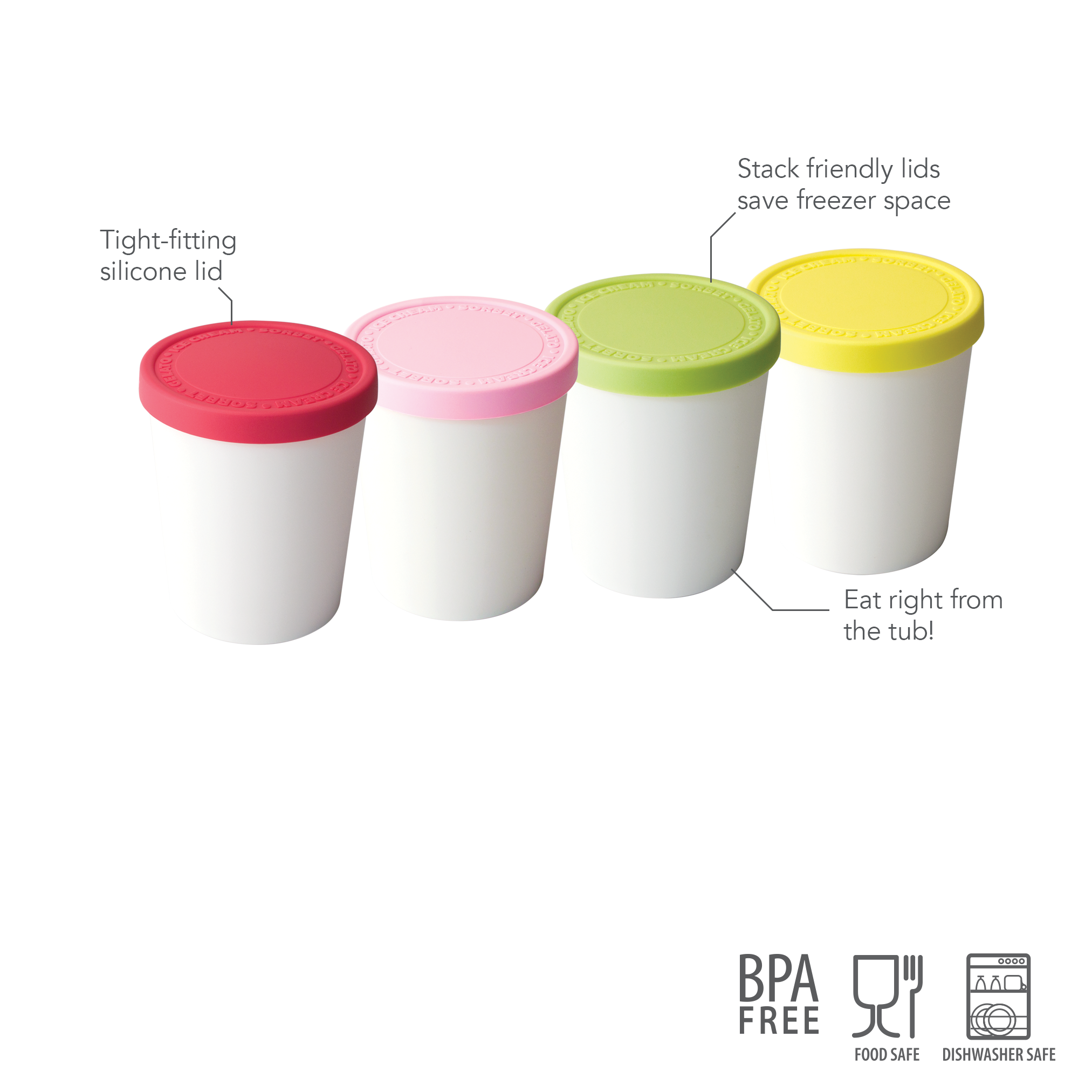 Tovolo Mini Sweet Treats Ice Cream Tubs, Reusable Container Stackable on Freezer Shelves, BPA-Free, Set of 4, Assorted Colors - image 3 of 5