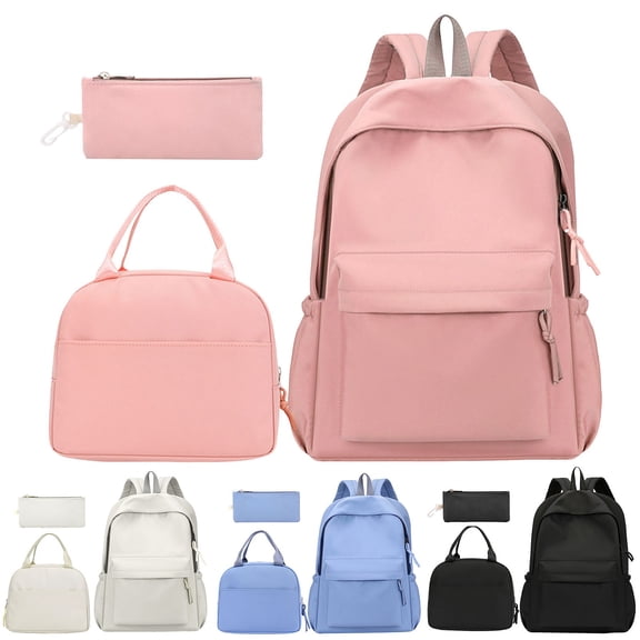 Modstep 3pcs Schoolbags and Insulated Lunch Bag for Students Women Medium Computer Backpack and Zipper Pocket Set for Gift Black