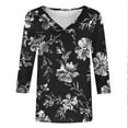 thumbnail image 5 of Uootdi Floral Print Graphic 3/4 Sleeve T Shirts Womens Summer Tops Colorblock V-Neck Casual Tops for Women Vintage Dressy Loose Fit Trendy Outfits Gift, 5 of 6