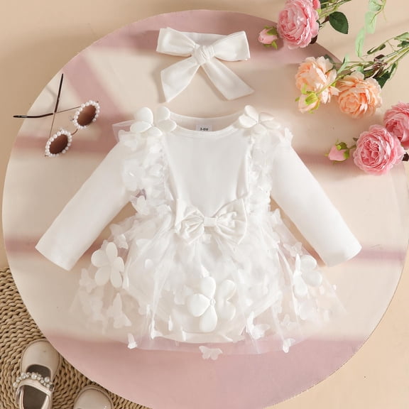 Infant White Infant Girl Clothes Summer Bodysuit Rompers Dresses Cute Baby Girl Outfit Cute Clothes Baby Girl Outfits 0-3 Months