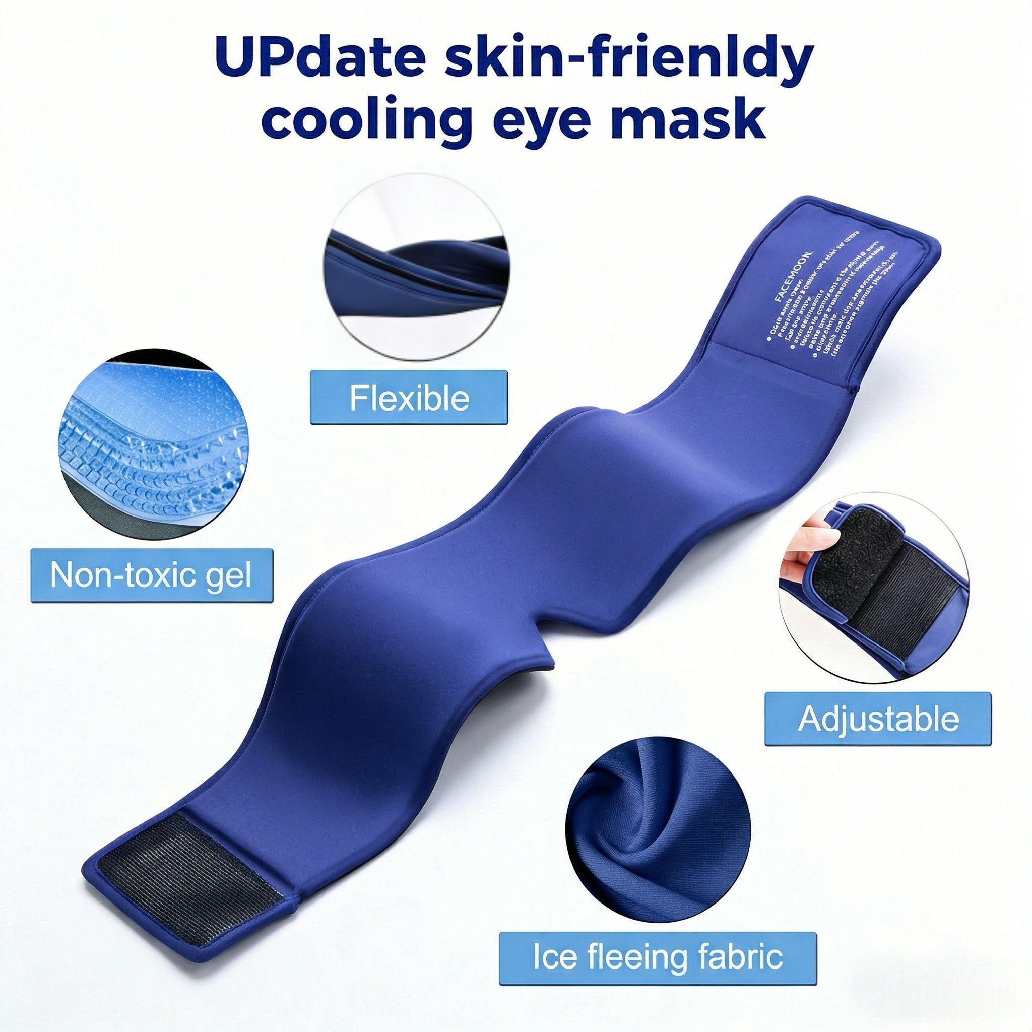 FACEMOON Adults Ice Soft Weighted Gel Cooling Comfort Eye Mask for Tired Eyes, Puffy Eyes, Dark Circles, Sleep Support with Storage Bag, Blue