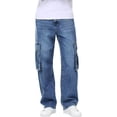 thumbnail image 5 of DayScoop Summer Jeans for Men Solid Color Denim Trousers Casual Fashion Stretch Zipper Button Multi Pocket Loose Straight Full Length Pants, 5 of 6