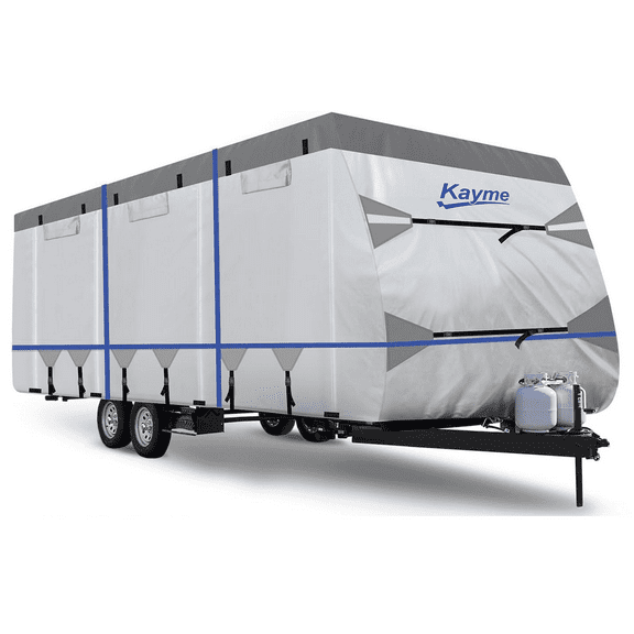 Kayme RV Cover for 20-22 ft Travel Trailers, 210D Oxford Heavy Duty Waterproof Camper Cover with Zipper Door