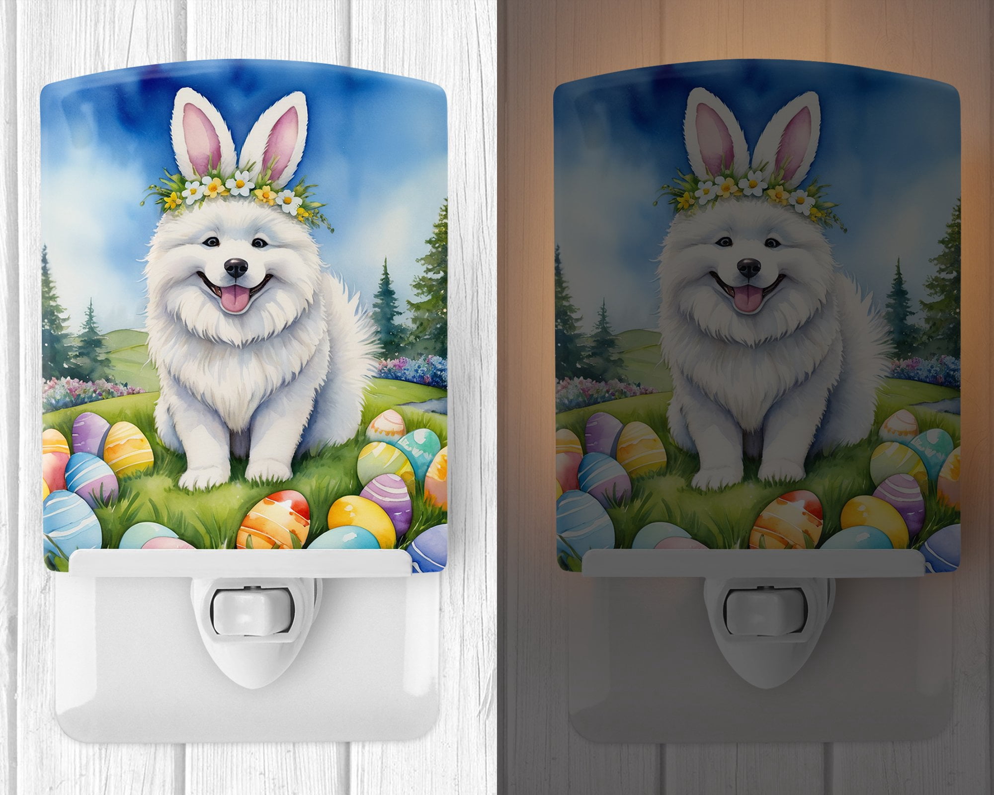 Samoyed Easter Egg Hunt Ceramic Night Light 4 in x 6 in