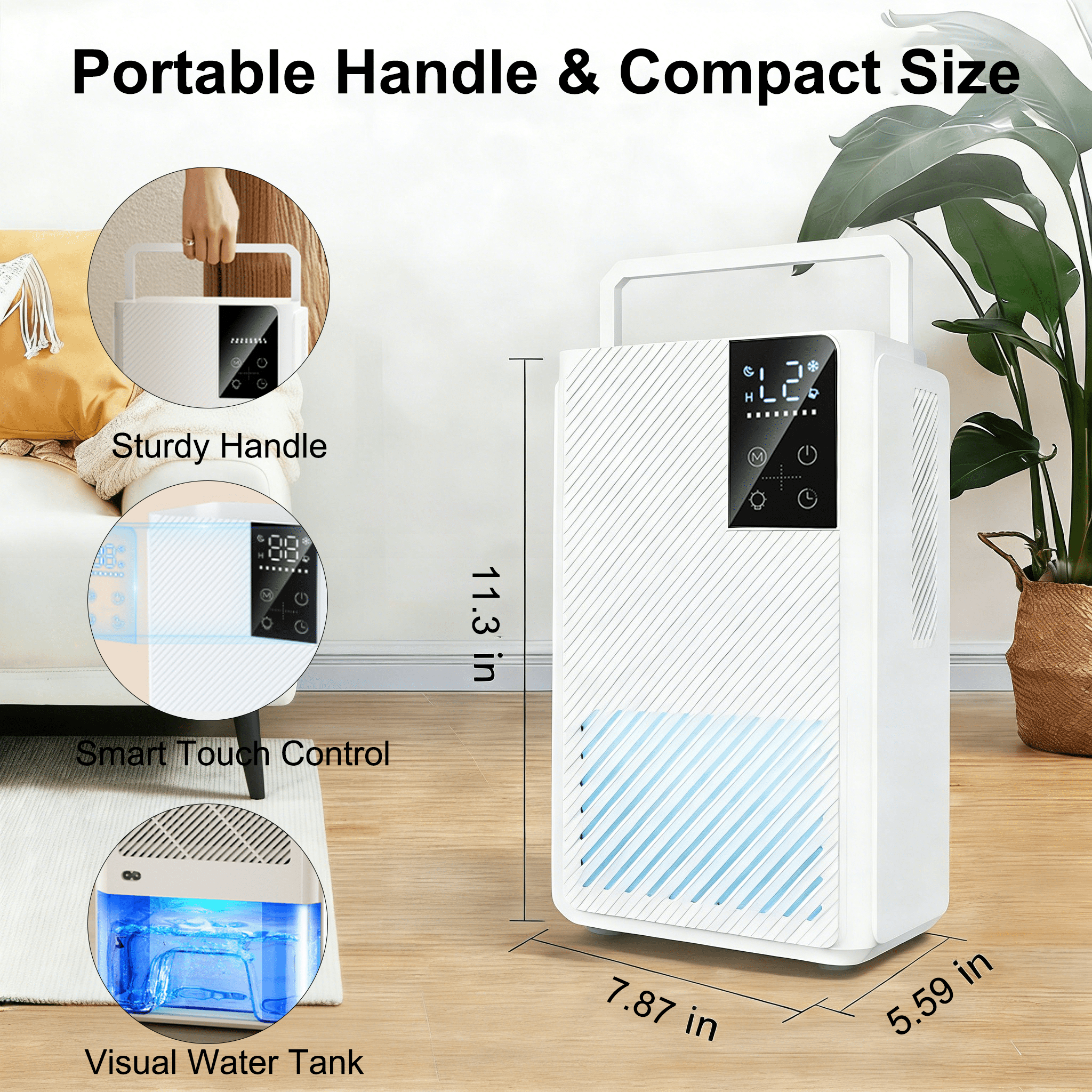 Dehumidifier for Home, 67 oz Water Tank Small Dehumidifier Bedroom Bathroom Auto Shut Off 7 Color LED Light