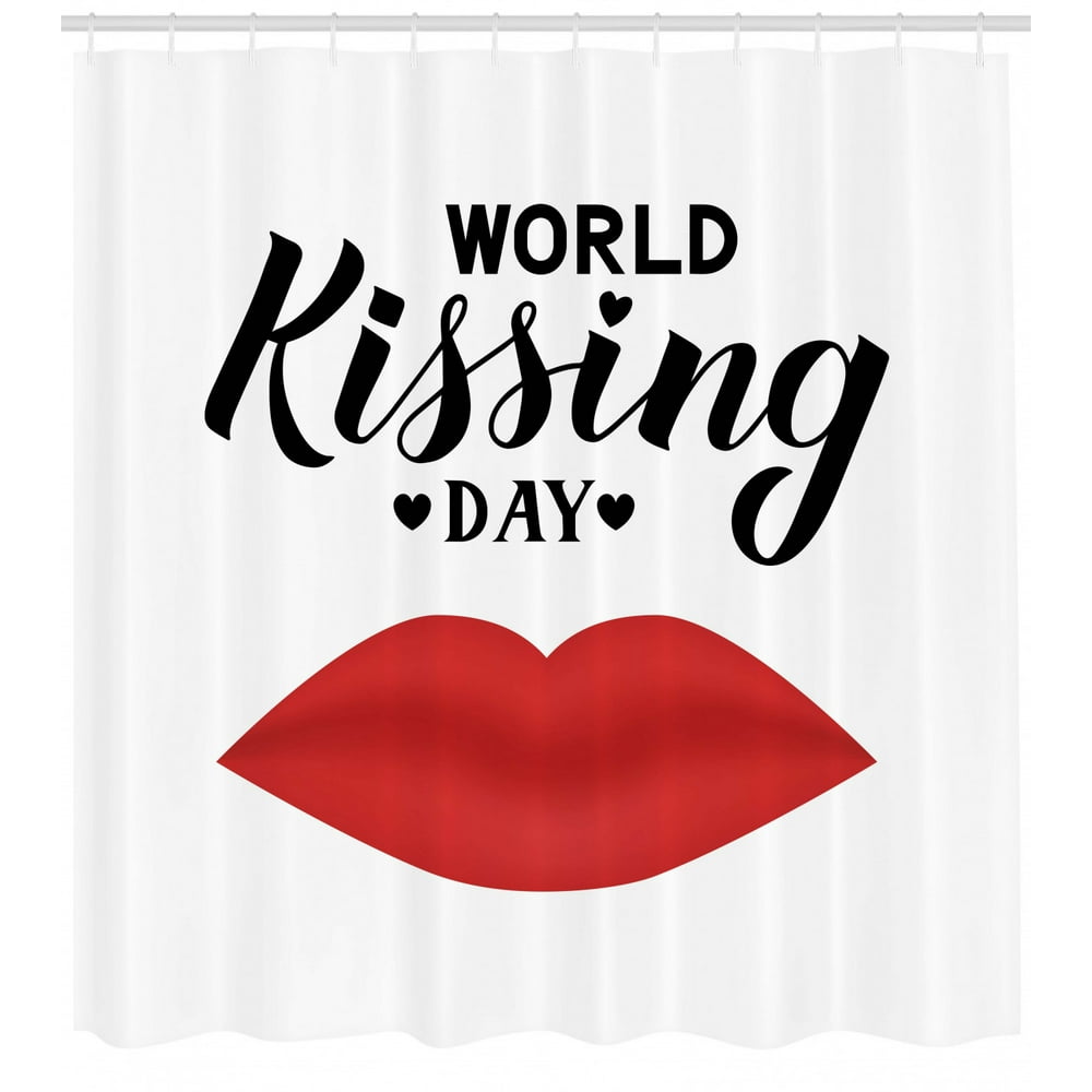 Kissing Shower Curtain, Valentines Day Romantic Lettering and Reddish