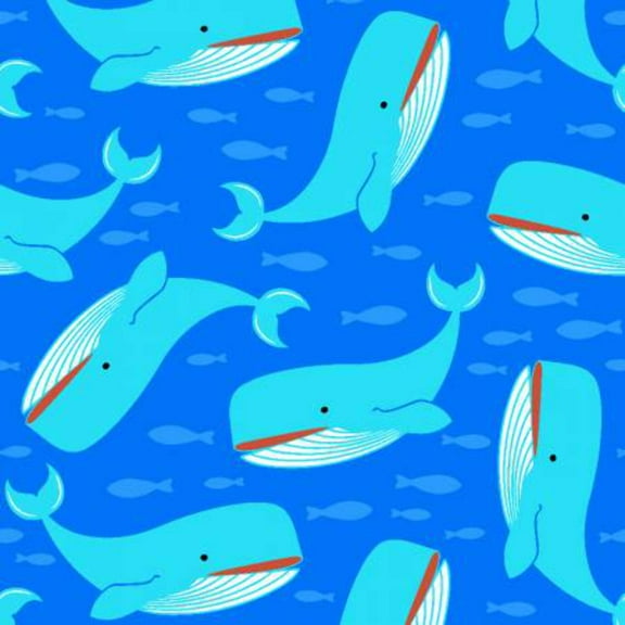Freckle + Lollie Blue Whales 100% Cotton Novelty Price per Yard 100% Cotton Price per Yard