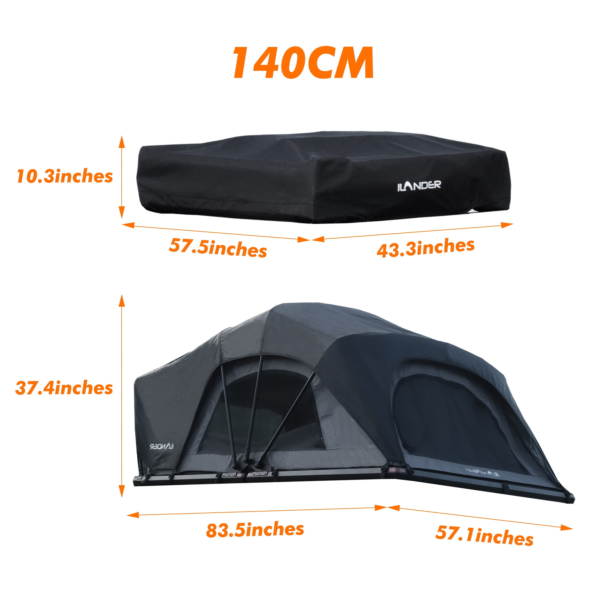 ILANDER Rooftop Tent, Hard Shell, SUV & Truck Camping, Foldable Rooftop Tent with Ladder, Waterproof & UV-Resistant 2-3 Person, 1.4M