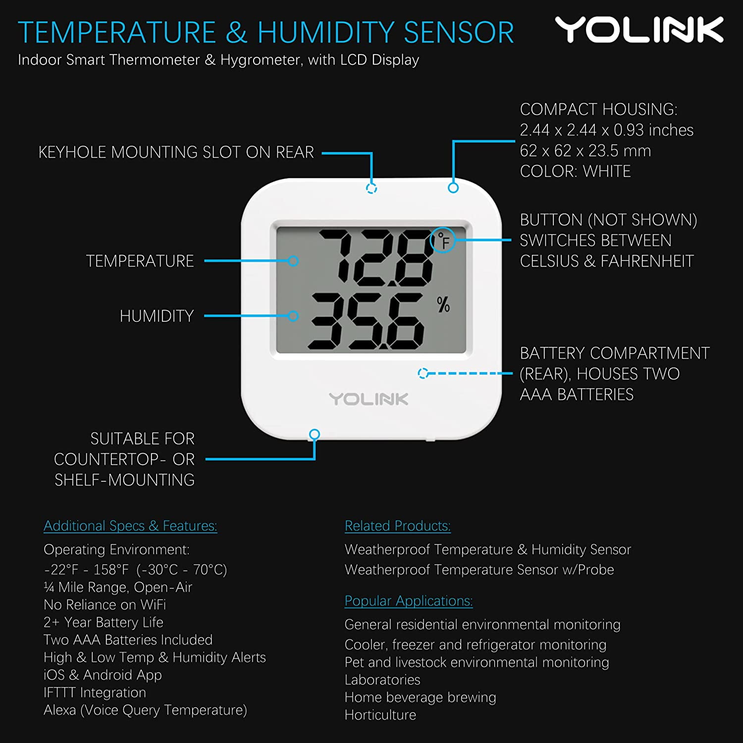  Humidity Remote Sensor Stable 433MHz Temperature Remote Sensor,  Light Weight LCD Display for Home Office : Patio, Lawn & Garden