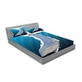 thumbnail image 2 of Ambesonne Cartoon Fitted Sheet & Pillow Sham Set, Ocean Whale Fish Swims, Full, Multicolor, 2 of 2