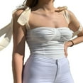 thumbnail image 1 of Womens Vintage Tie Shoulder Ruched Bust Crop Tank Top Strap Bodycon Tube, 1 of 6