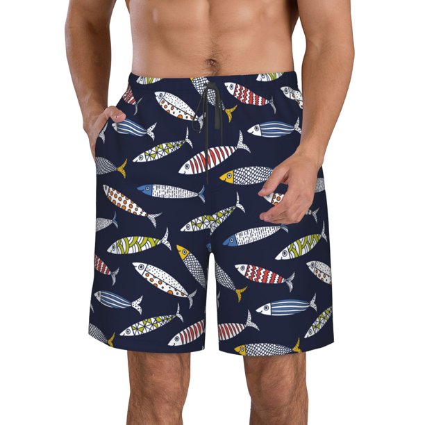 Balery Sardine Traje de Baño Estilo Hawaiano para Hombre, Shorts de Secado Rápido con Bolsillos-3X-Large