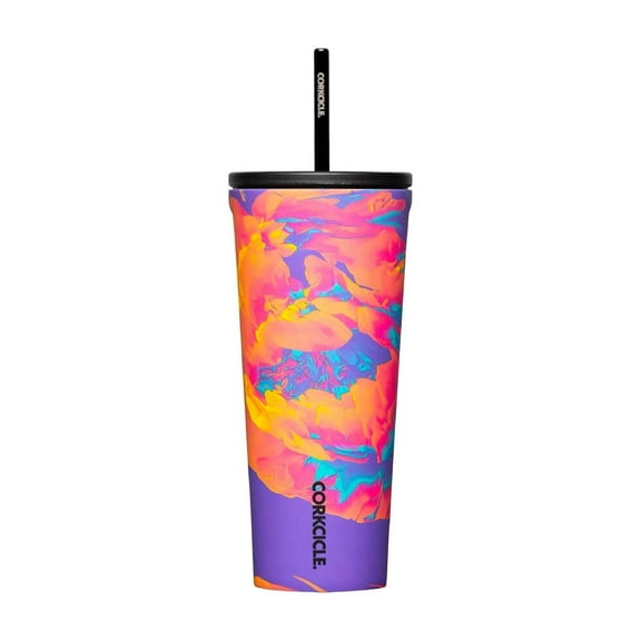 Corkcicle - Super Bloom, Cold Cup 24 oz Insulated Stainless Steel Tumbler, Leak Resistant Lid, and Straw Set