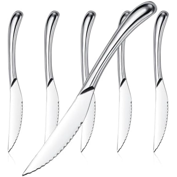 Steak Knives Set of 6, Sharp Serrated Steak Knives with Solid Handle, Premium High Carbon Stainless Steel Steak Knife Set