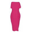 thumbnail image 4 of Delconic Women’s Loose Fit Maxi Dress Off Shoulder Short Sleeve Casual Long Dress Soft Lightweight Fabric for Everyday Wear Hot Pink L, 4 of 6