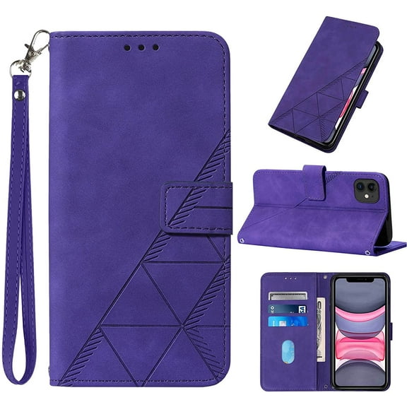 Compatible for iPhone 11 Wallet Case,[Kickstand][Wrist Strap][Card Holder Slots] TPU Interior Protective PU Leather Folio Flip Cover for iPhone 11 Case Wallet (Purple)