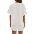thumbnail image 4 of Short Sleeved 2 Pieces Waffle Knit Set Casual .loose Tops and Shorts Pants Lounge Sets, 4 of 6