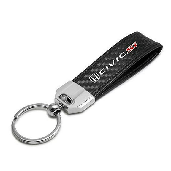 Honda Civic Si Real Carbon Fiber Leather Strap Key Chain with Black stitching