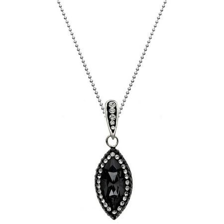 5th & Main Rhodium-Plated Sterling Silver Elliptical Clear Swarovski with Black Pave Crystal Pendant Necklace