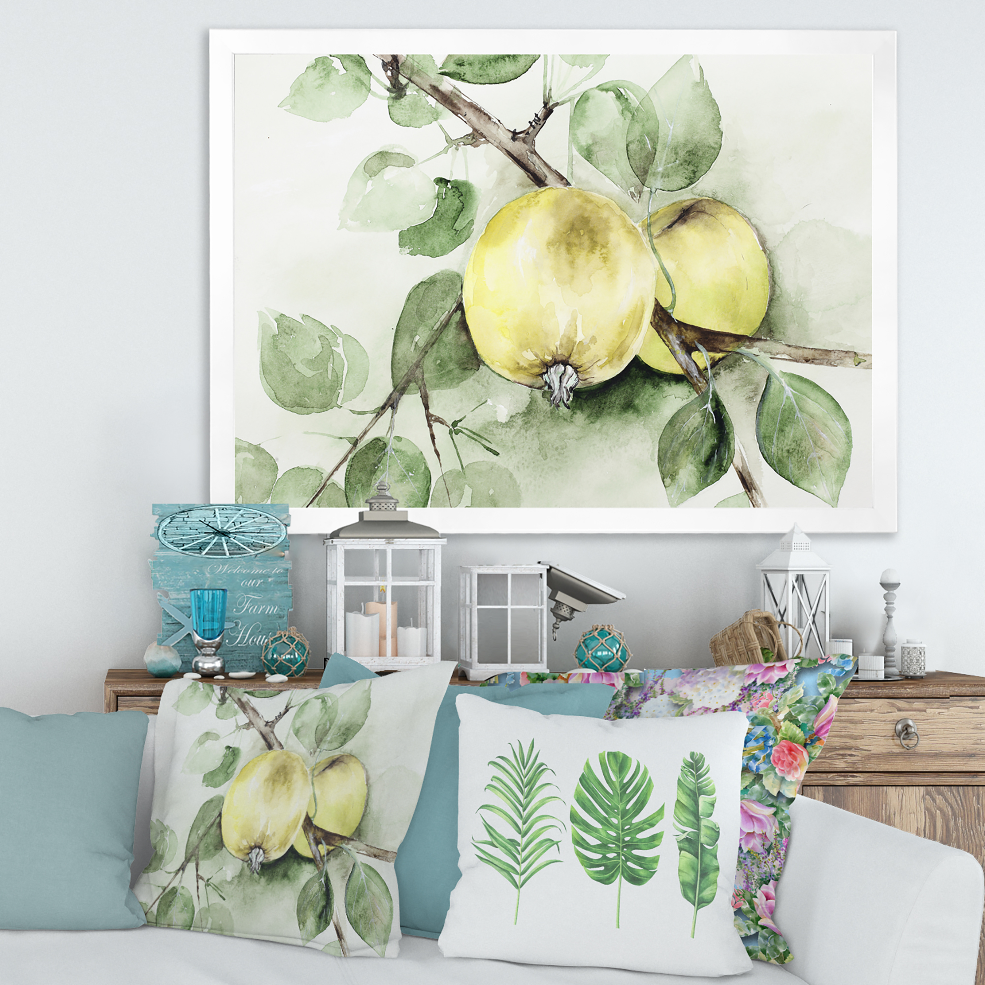 Designart 'Ancient Green Appels' Farmhouse Framed Art Print