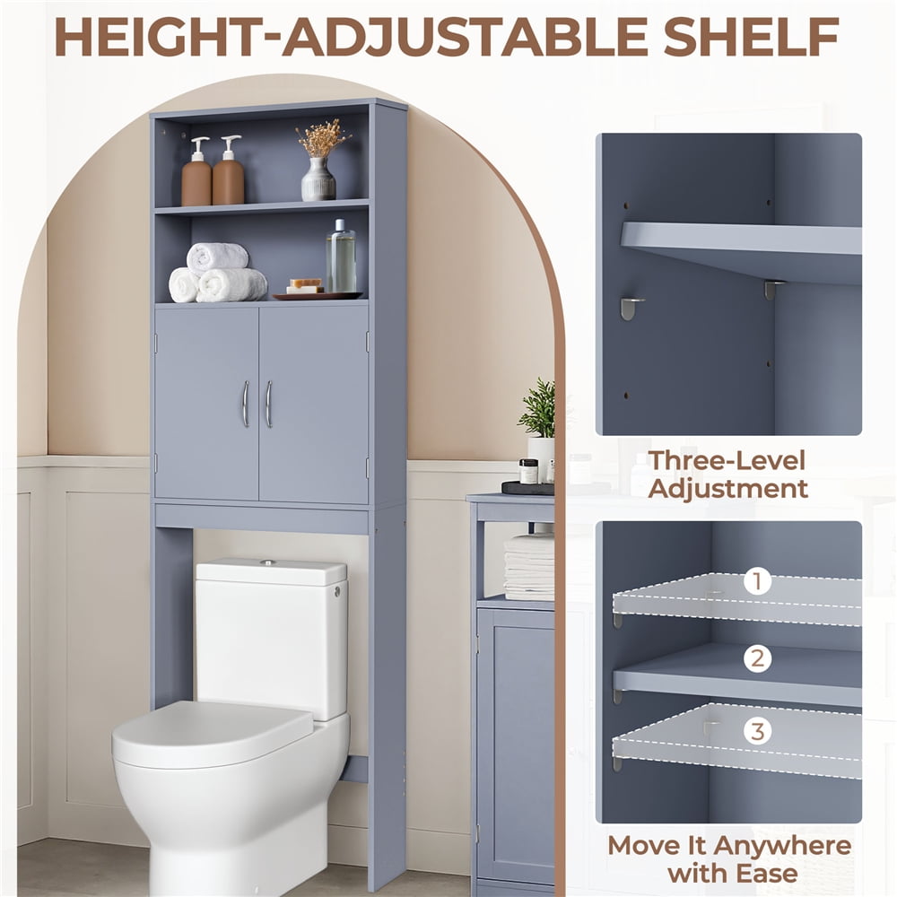 Yaheetech Over-the-Toilet Storage w/ Cabinet & 2 Open Shelves, Gray