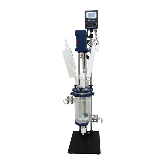 INTBUYING Réacteur Câblé 2L Réacteur en Verre de Laboratoire Réacteur en Verre Câblé Récipient de Réaction Chimique avec Cadre de Support pour Distillation de Réaction Chimique 110V