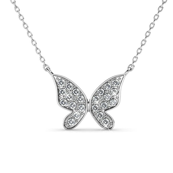 Cate & Chloe Yuenen 18k White Gold Plated Butterfly Necklace with Swarovski Crystals for Women