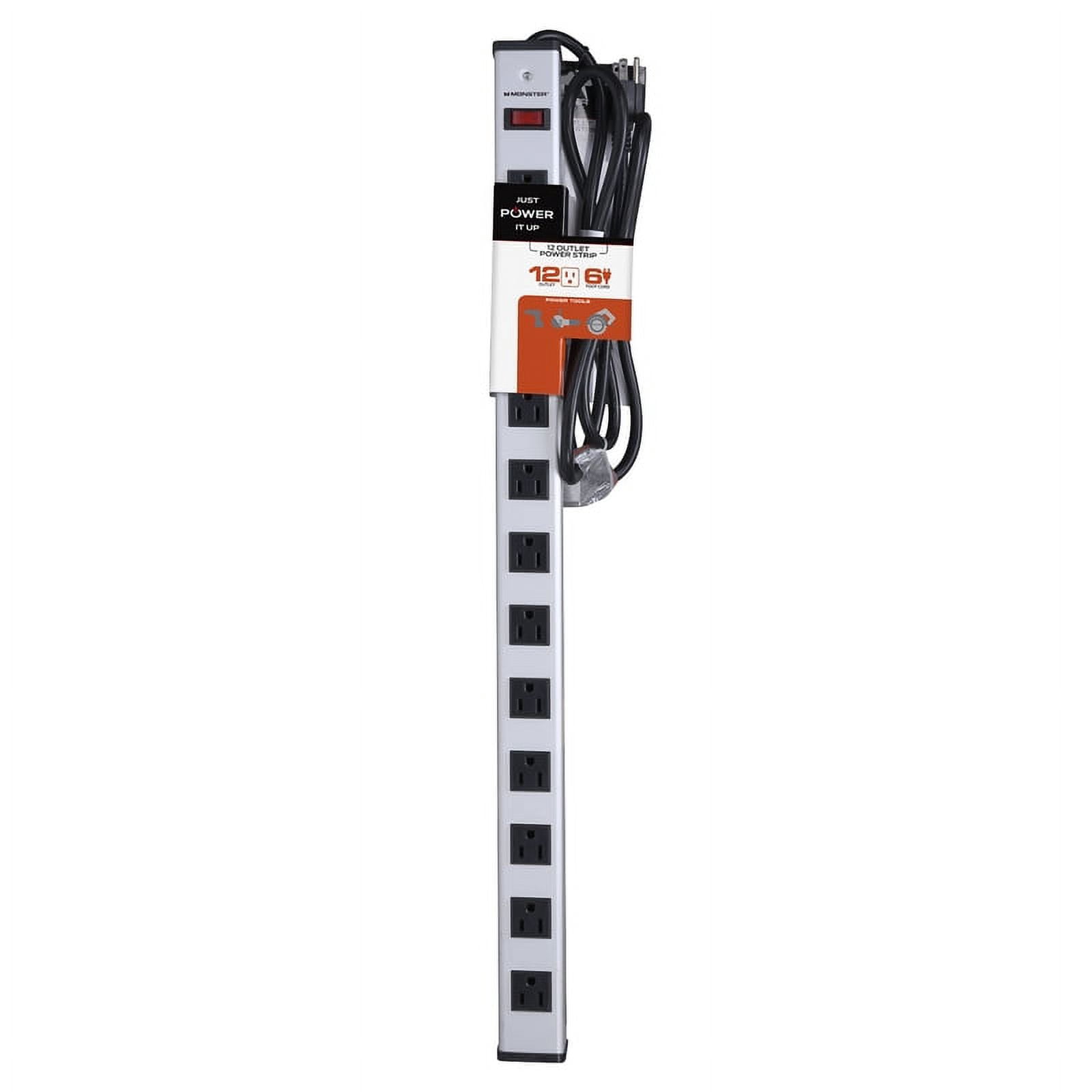 Monster 3001095 6 ft. 12 Outlets Power Strip, Silver & Black