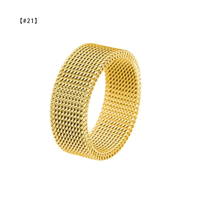 Langgg Ring Unisex Steel Ring Woman Man Mesh Ring Universal Multiple Size Hand Couple Jewelry, Gold, Size 21