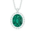thumbnail image 2 of Rosec Jewels Lab Grown Emerald Pendant Necklace with Diamond Halo for Women - AAAA Grade, 18K White Gold, 2 of 7